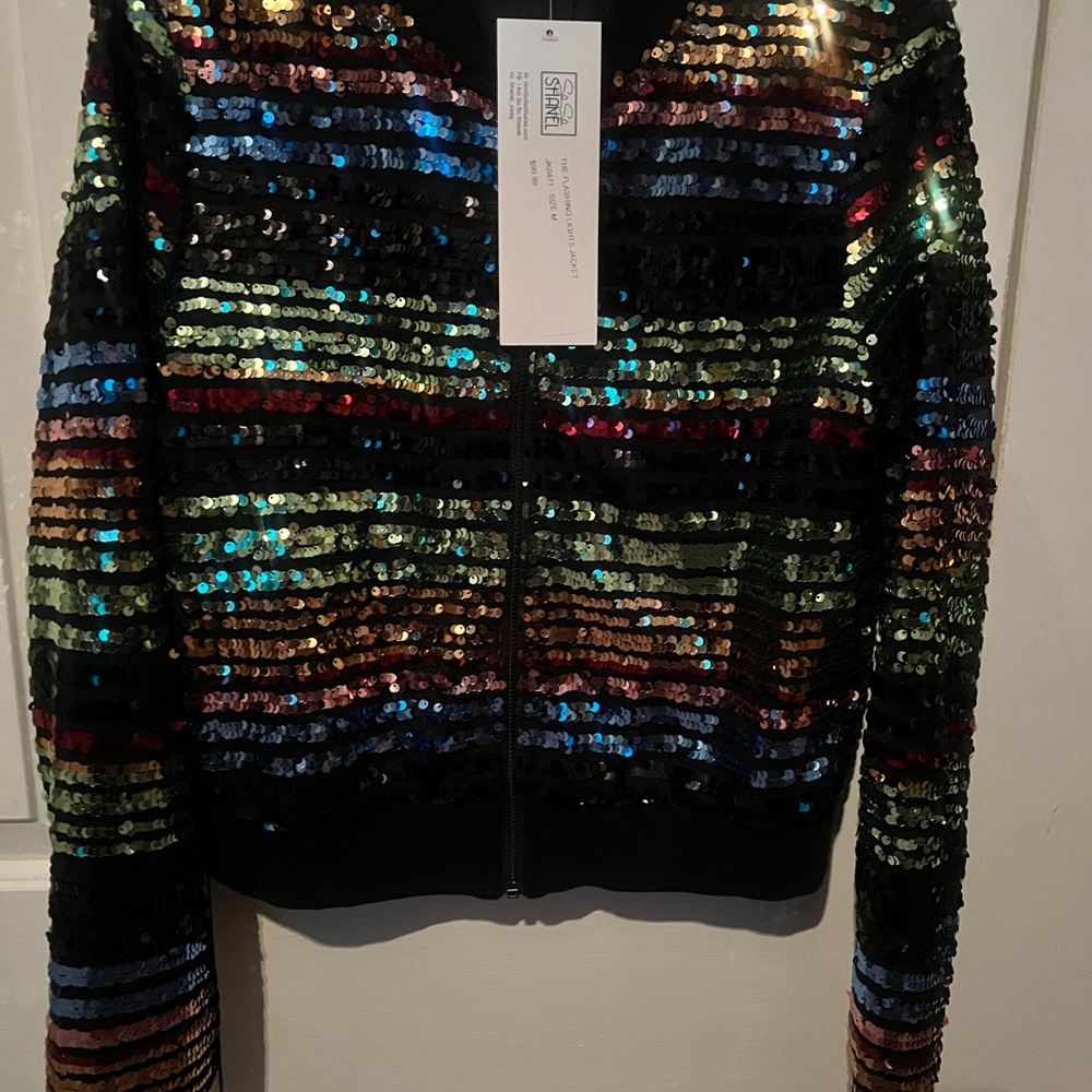 Saks Fifth Avenue Sequin Striped Bomber Jacket